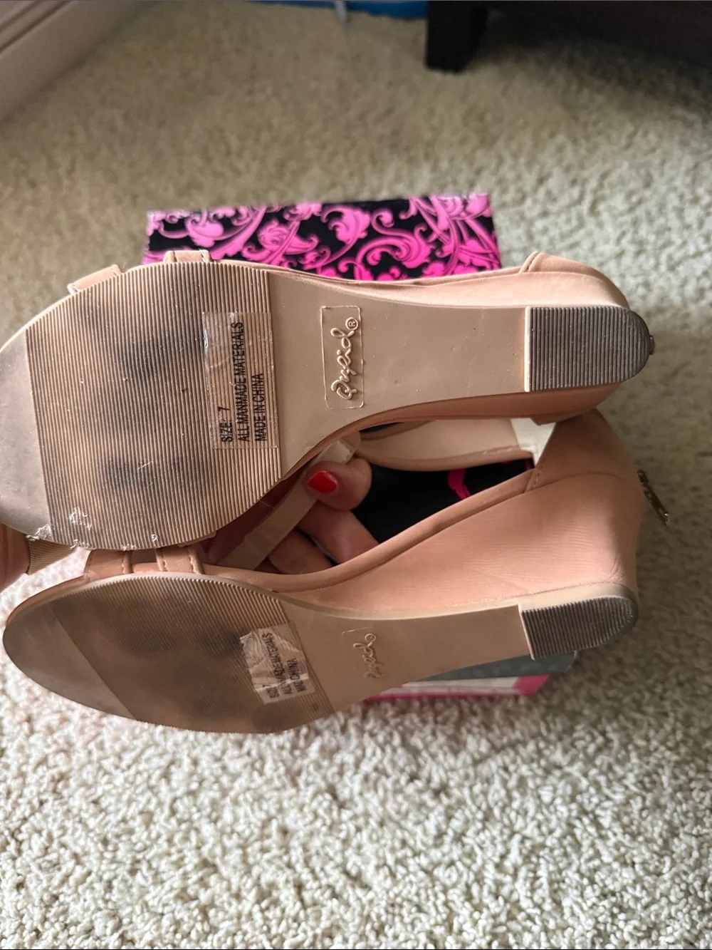 Cupid Peach T-Strap Block Heel Sandals